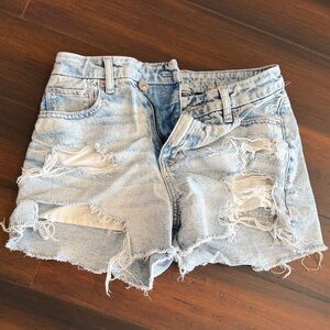 AE Distressed Light Blue Denim Shorts